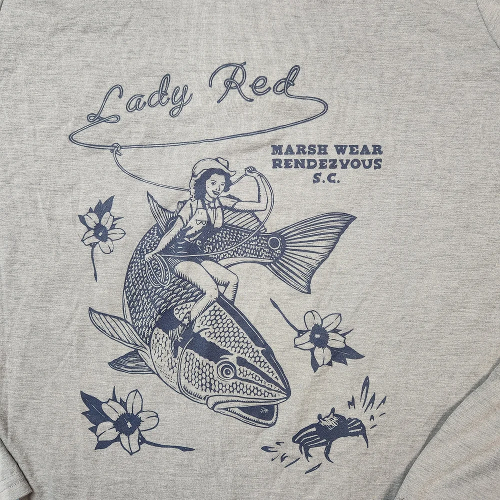 Marsh Wear UPF 40 Gray Hooded Long Sleeve Shirt with Fish Graphic Womens Small - Picture 4 of 8